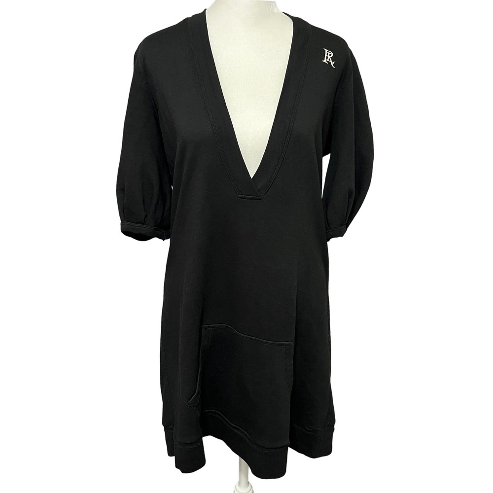 Ralph Lauren Polo Jeans Cotton RL Logo Black Hoodie Cover Up Dress V-Neck Med‎